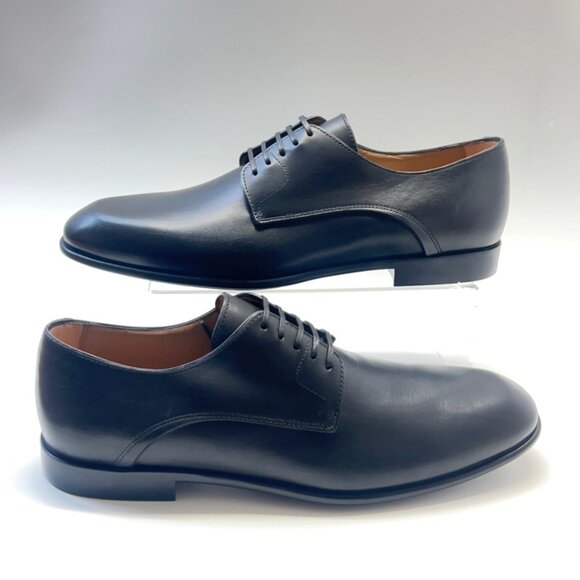 Ferragamo Fosco Men Leather Shoes Black Derby Oxfords Size 9.5 - Picture 2 of 13